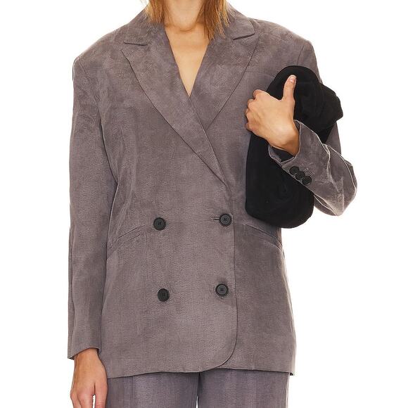 AllSaints Ellie Blazer Grey Matte Sateen Preppy Oversized Double Breasted 10 - Picture 1 of 7